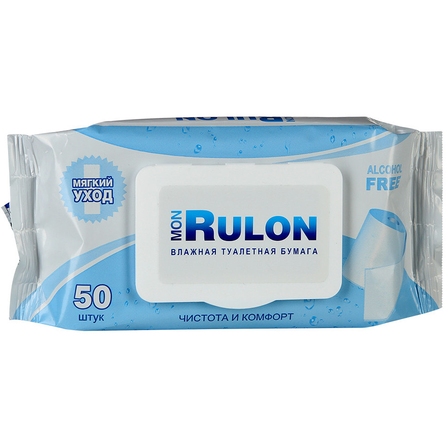 Влажная туалетная бумага Mon Rulon, с пластиковым клапаном, 50 листов