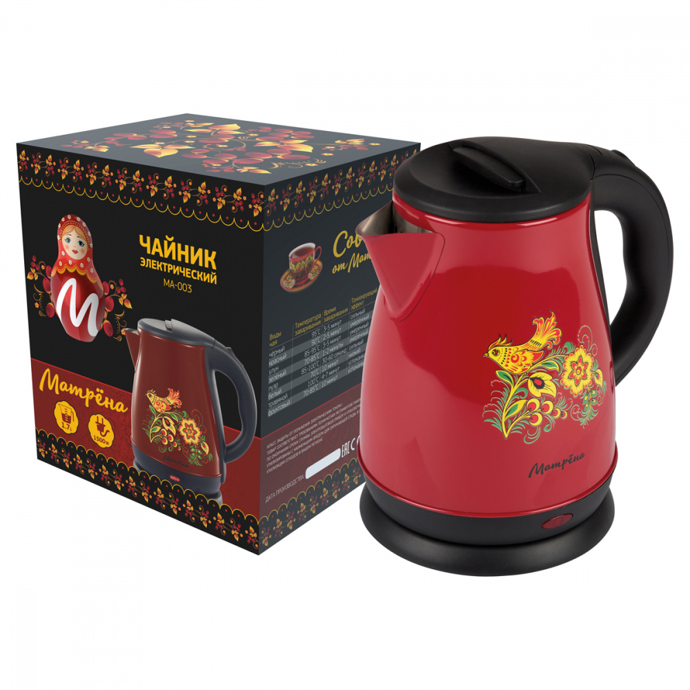 Чайник электрический Матрёна MA-003 17 л 2200 Вт бордовый с узором хохлома 157800₽