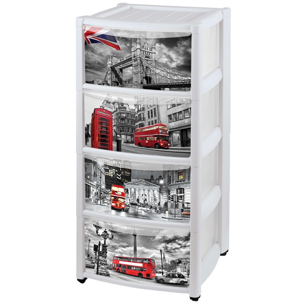 Комод на колесах с аппликацией 4 ящика, цвет: бесцветный, ТМ 