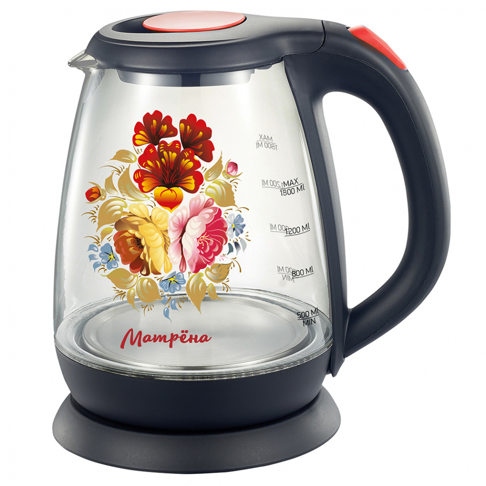 Чайник электрический Матрёна MA-008 18 л 1500 Вт черный с узором хохлома 196700₽