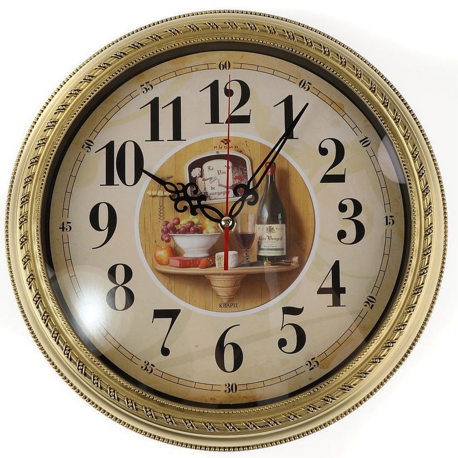 

Часы настенные, диаметр 28 см, в декоративной раме, цвет: золотистый, пластик, ТМ "Рубин"