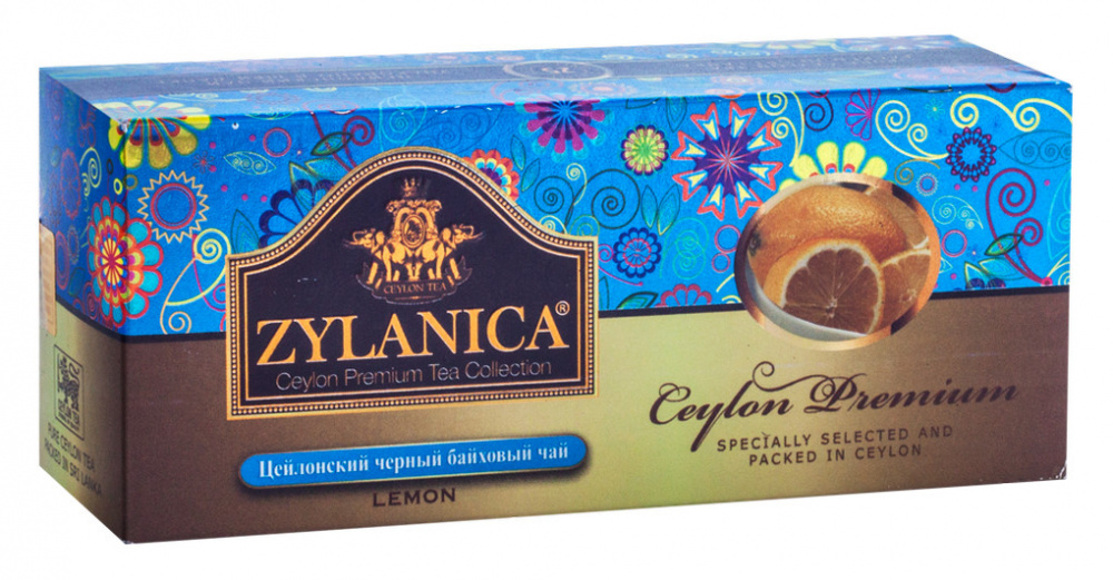 Чай Zylanica Ceylon Premium, чёрный байховый с лимоном, 25 пакетиков