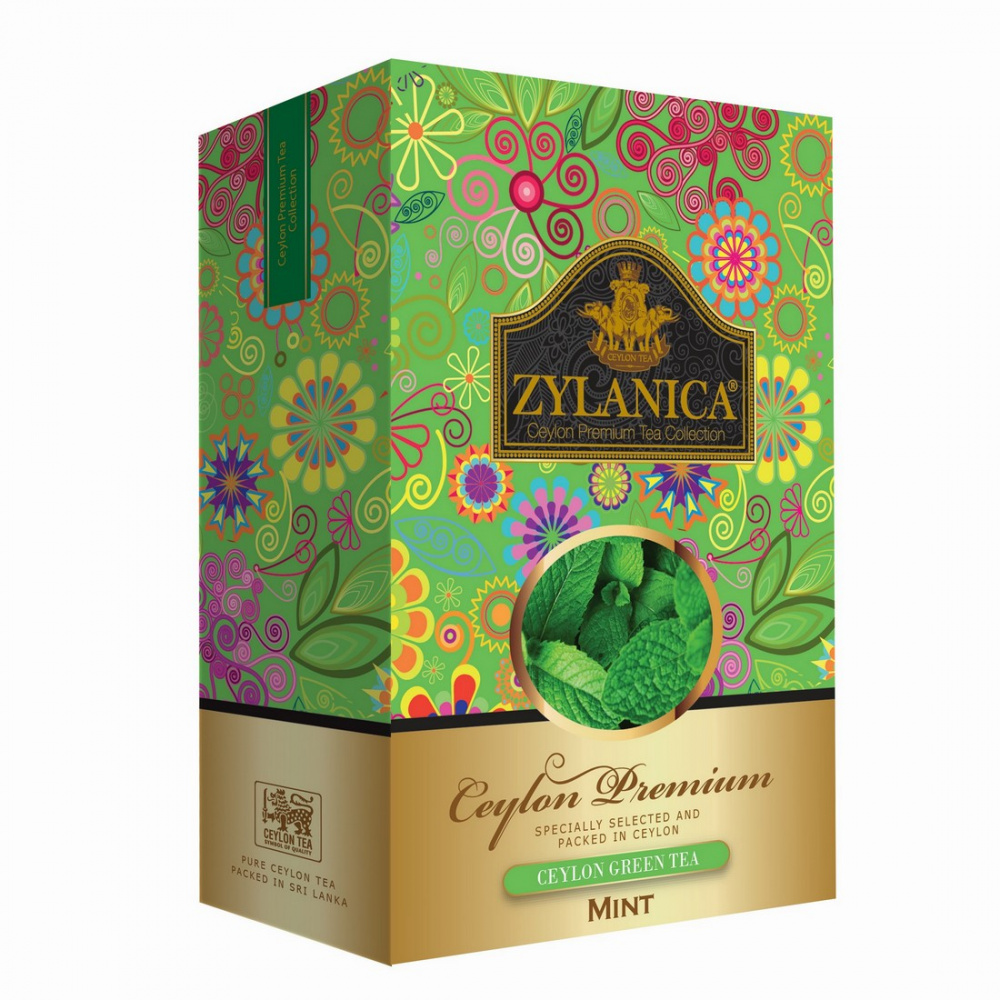Чай Zylanica Ceylon Premium, зелёный листовой с мятой, 100 г