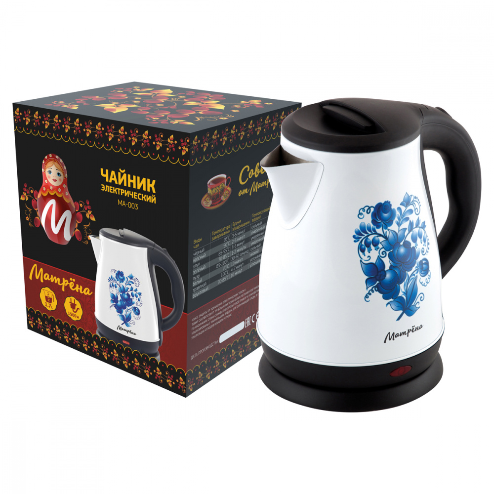 Чайник электрический Матрёна MA-003 17 л 2200 Вт белый с узором гжель 142700₽
