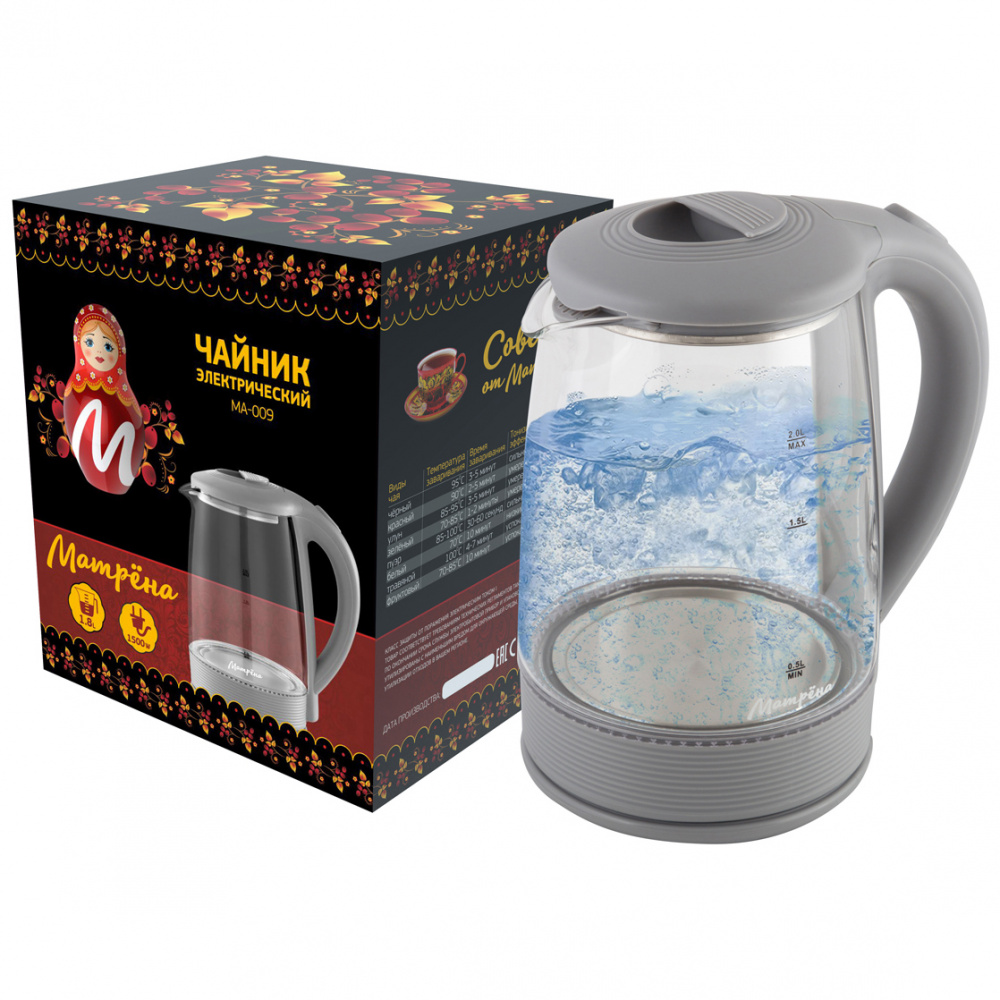 Чайник электрический Матрёна MA-009 2 л 1500 Вт серый 213800₽