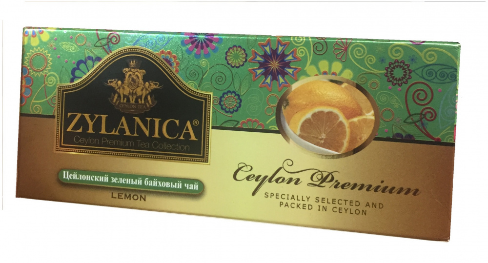 Чай Zylanica Ceylon Premium, зелёный байховый с лимоном, 25 пакетиков